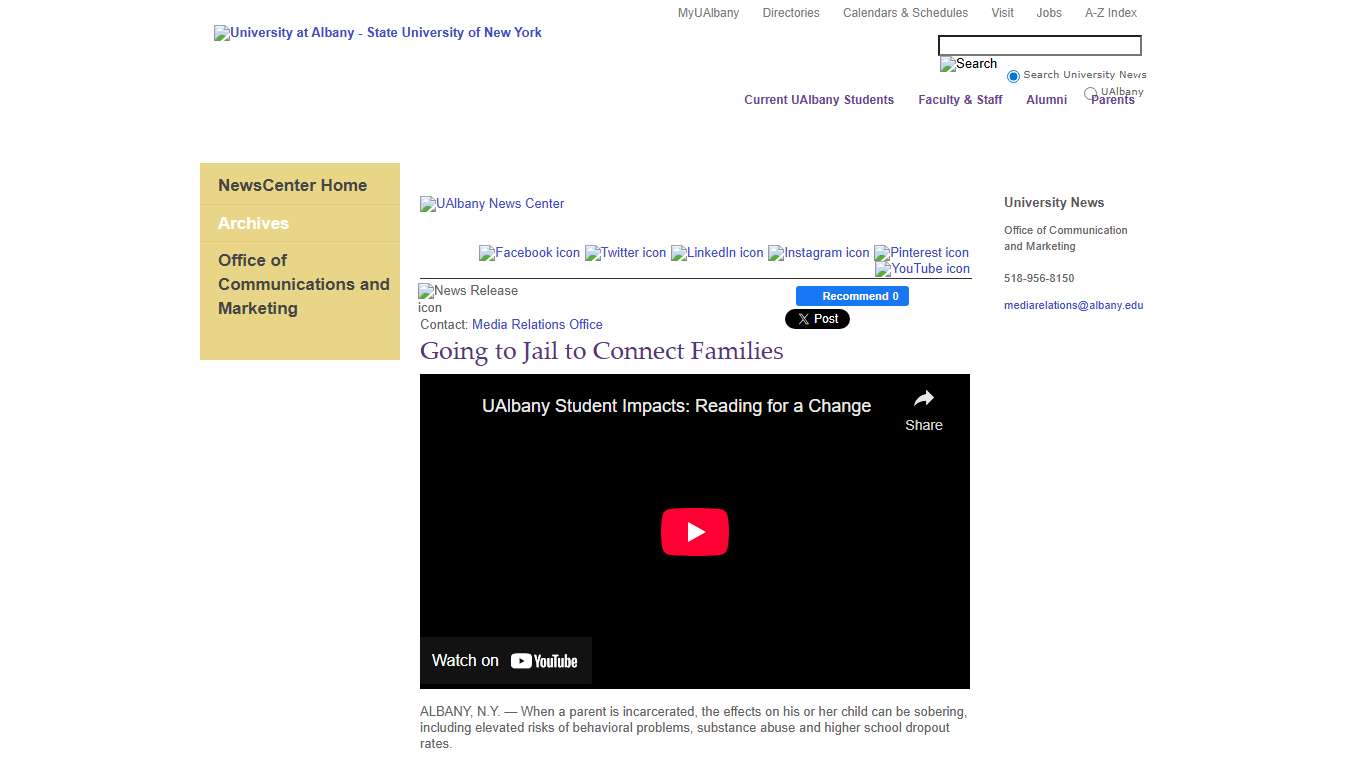 Going to Jail to Connect Families - University at Albany-SUNY